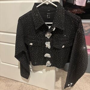 Black rhinestone, jean jacket